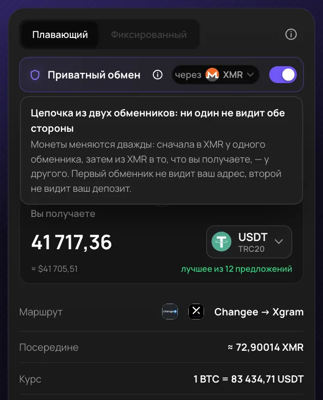 Подсказка в Changerella App: два обмена в цепочке, ни один обменник не видит обе стороны